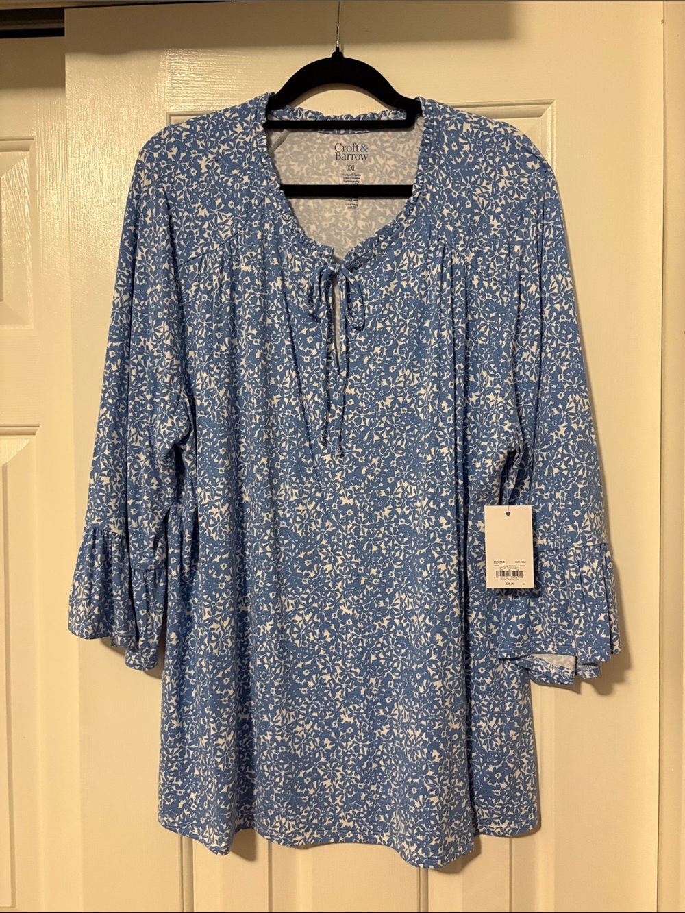 croft & barrow Light Blue Floral Tie-Front Tunic